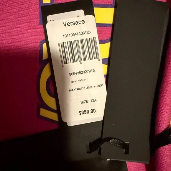 VERSACE Girl's Barocco Crop Hoodie Fuchsia Pink & Gold Yellow Jumper Baroque 12 - Picture 4 of 9